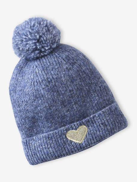 Meisjes set muts « C½ur » + snood + wanten/handschoenen ecru+marineblauw - vertbaudet enfant 