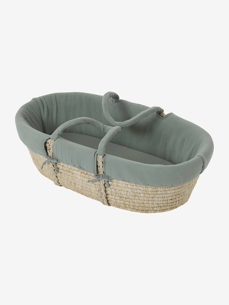 Babywieg van ENVIE DE FRAISE van natuurlijke gevlochten vezels 0016+beige+saliegroen - vertbaudet enfant 