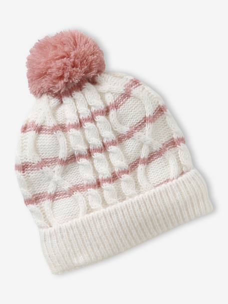Gevlochten set voor meisjes muts + snood + wanten/handschoenen ecru - vertbaudet enfant 