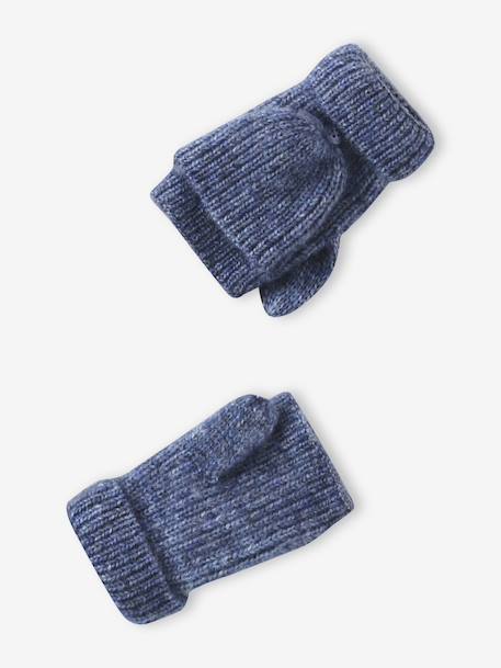 Meisjes set muts « C½ur » + snood + wanten/handschoenen ecru+marineblauw - vertbaudet enfant 