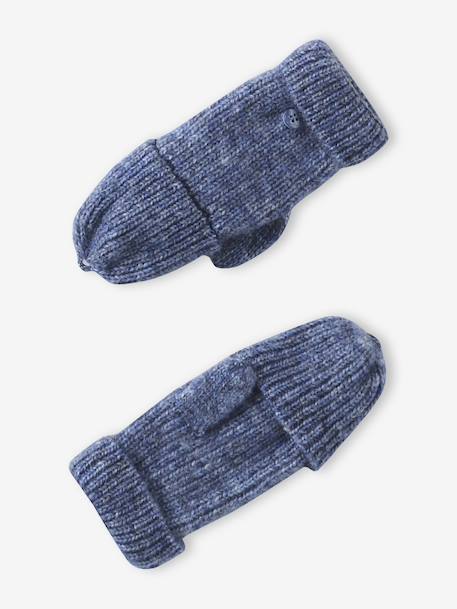 Meisjes set muts « C½ur » + snood + wanten/handschoenen ecru+marineblauw - vertbaudet enfant 