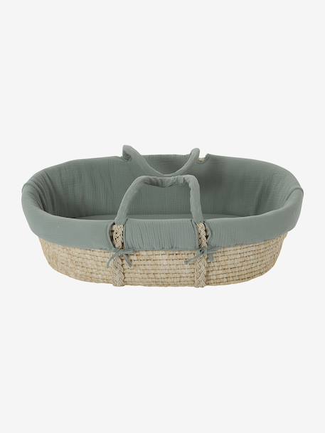 Babywieg van ENVIE DE FRAISE van natuurlijke gevlochten vezels 0016+beige+saliegroen - vertbaudet enfant 