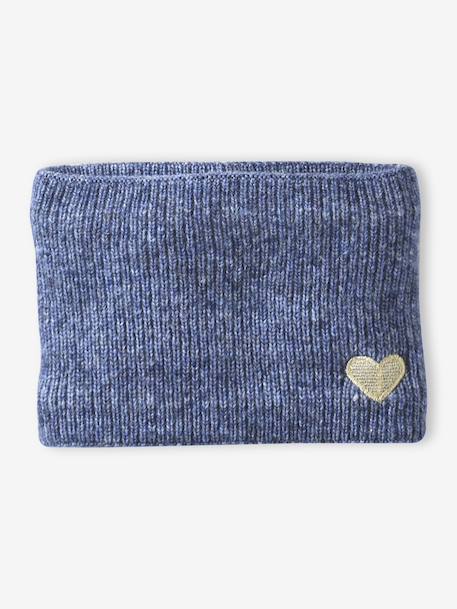 Meisjes set muts « C½ur » + snood + wanten/handschoenen ecru+marineblauw - vertbaudet enfant 