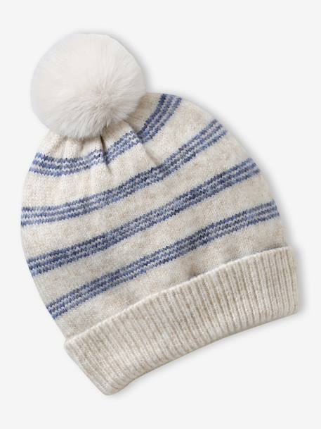 Gestreepte set voor meisjes muts + snood + wanten/handschoenen vanille - vertbaudet enfant 