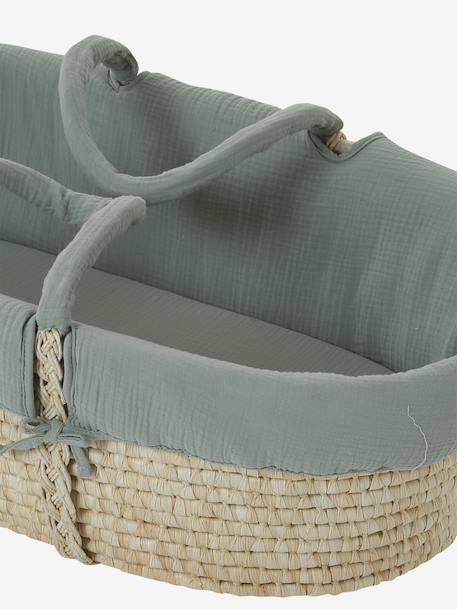 Babywieg van ENVIE DE FRAISE van natuurlijke gevlochten vezels 0016+beige+saliegroen - vertbaudet enfant 