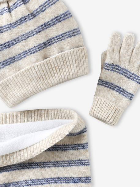 Gestreepte set voor meisjes muts + snood + wanten/handschoenen vanille - vertbaudet enfant 