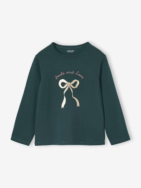 Meisjes-T-shirt met lange mouwen en metallic animatie dennen+wit - vertbaudet enfant 