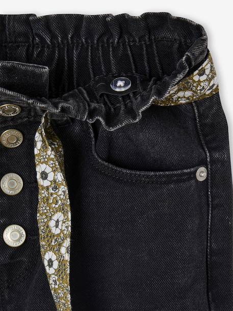 Paperbag jeans met bloemenriem voor meisjes denimgrijs+onbewerkt denim+stone+zwart - vertbaudet enfant 