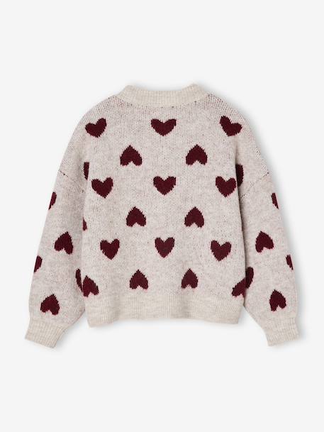 Jacquard vest met hartjes meisjes goudbeige+lila+oudroze - vertbaudet enfant 