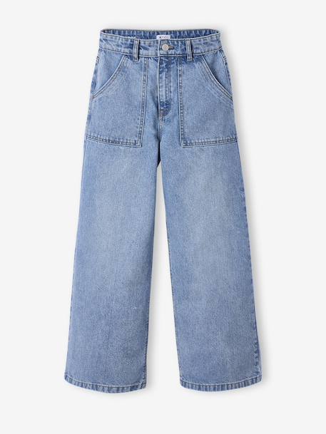 Wijde jeans met timmermanszakken voor meisjes JONEN denimgrijs+donkerblauw+middenblauw - vertbaudet enfant 