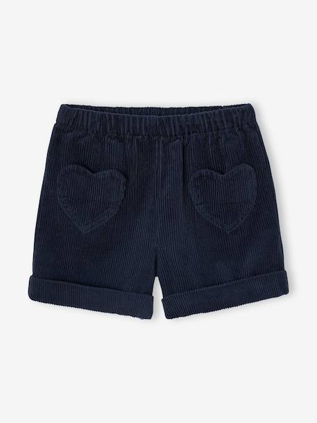 Short van velours met hartvormige zakken voor meisjes, gemakkelijk aan te trekken. kaki+marineblauw+oudroze+rozen - vertbaudet enfant 