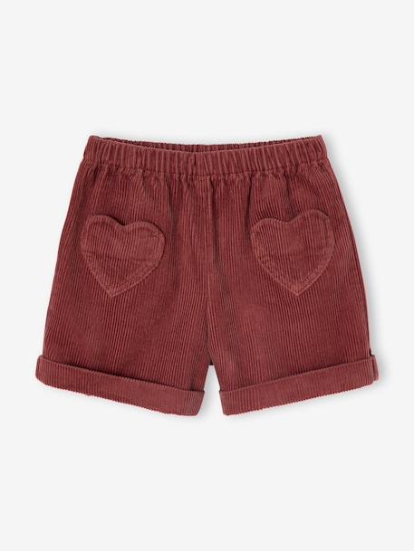 Short van velours met hartvormige zakken voor meisjes, gemakkelijk aan te trekken. kaki+marineblauw+oudroze+rozen - vertbaudet enfant 