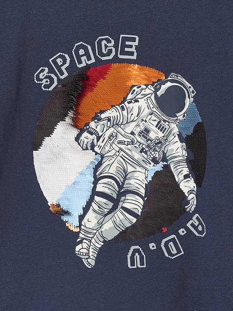 T-shirt jongens lange mouwen omkeerbare pailletten marineblauw - vertbaudet enfant 