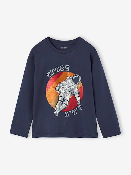 T-shirt jongens lange mouwen omkeerbare pailletten marineblauw - vertbaudet enfant 