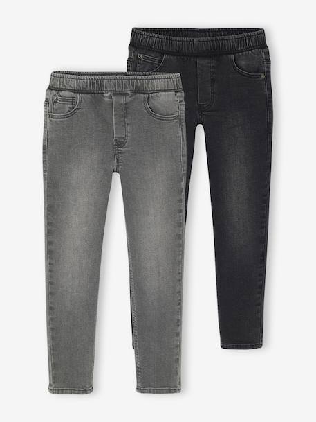 Set van 2 slim-fit jeans met elastische en verstelbare taille denimgrijs+double stone+stone - vertbaudet enfant 