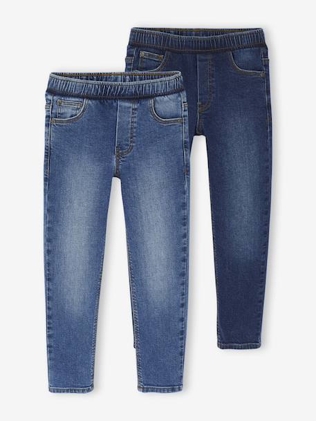 Set van 2 slim-fit jeans met elastische en verstelbare taille denimgrijs+double stone+stone - vertbaudet enfant 