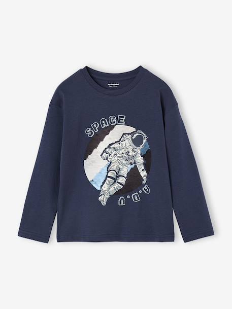 T-shirt jongens lange mouwen omkeerbare pailletten marineblauw - vertbaudet enfant 