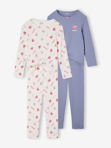 Set van 2 pyjama's in ribstof met hartenprint voor meisjes marineblauw - vertbaudet enfant 