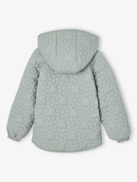 Donsjack met capuchon, lichtgewicht, met bloemen voor meisjes groengrijs+zachtpaars - vertbaudet enfant 