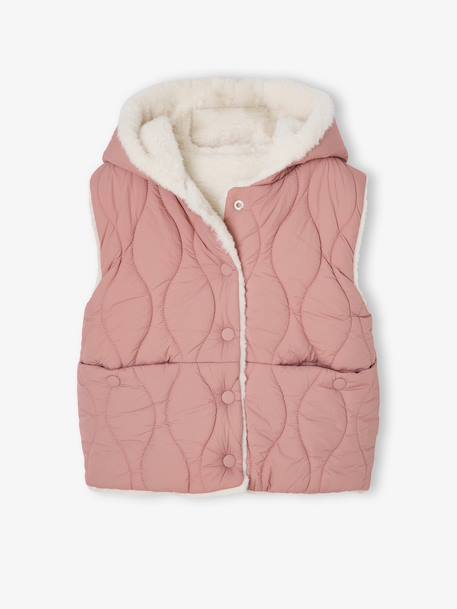 Omkeerbaar mouwloos donsjack met capuchon voor meisjes rozenhout - vertbaudet enfant 