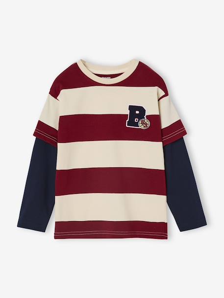 Gestreept T-shirt met dubbele mouweffect groen, gestreept+middenblauw+rood, gestreept - vertbaudet enfant 