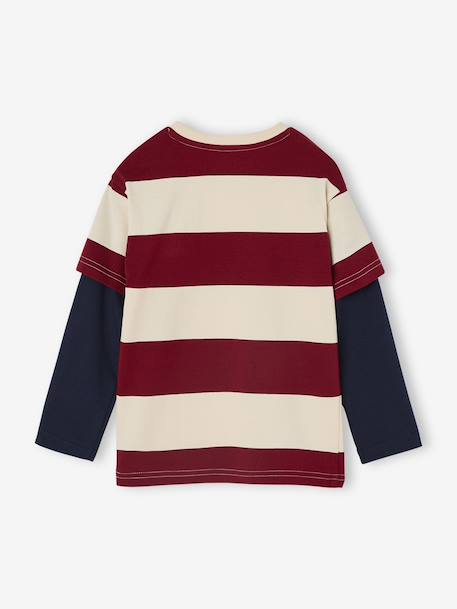 Gestreept T-shirt met dubbele mouweffect groen, gestreept+middenblauw+rood, gestreept - vertbaudet enfant 