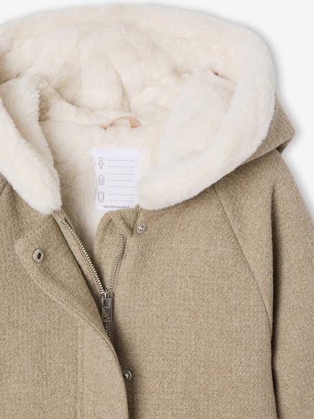 Mantel met capuchon van wollen stof voor meisjes gemêleerd beige - vertbaudet enfant 