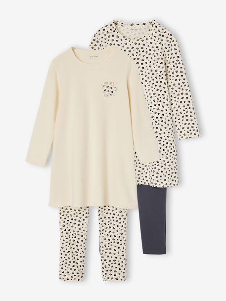 Set van 2 nachtjurk + legging met luipaardprint voor meisjes ecru - vertbaudet enfant 