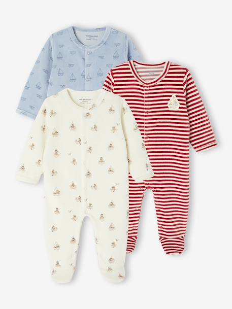 Set van 3 babyslaappakjes voor pasgeboren in fluweel / velours nachtblauw - vertbaudet enfant 