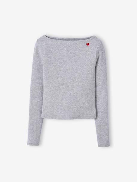 Set van 2 t-shirts in ribstof voor meisjes JONEN bordeauxrood+Engels groen+gemêleerd grijs - vertbaudet enfant 