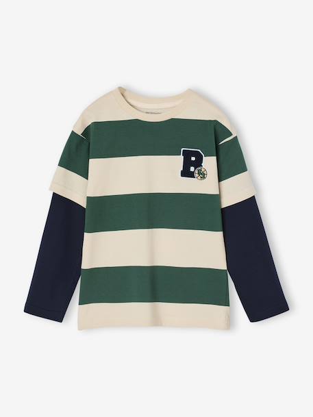 Gestreept T-shirt met dubbele mouweffect groen, gestreept+middenblauw+rood, gestreept - vertbaudet enfant 
