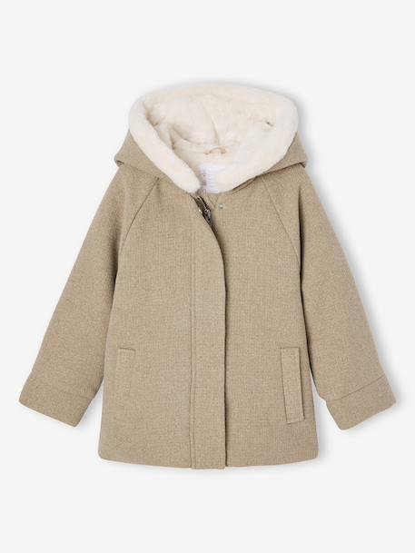 Mantel met capuchon van wollen stof voor meisjes gemêleerd beige - vertbaudet enfant 