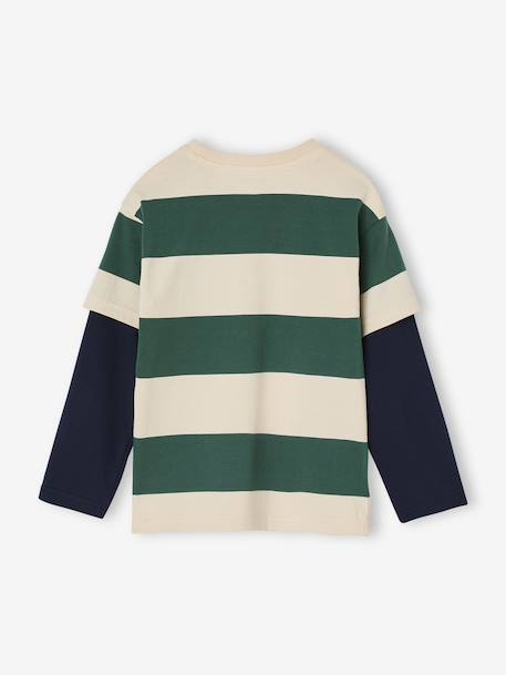 Gestreept T-shirt met dubbele mouweffect groen, gestreept+middenblauw+rood, gestreept - vertbaudet enfant 