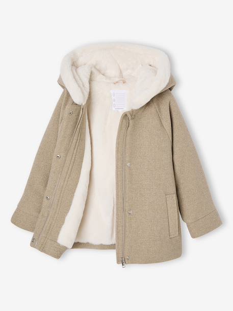 Mantel met capuchon van wollen stof voor meisjes gemêleerd beige - vertbaudet enfant 