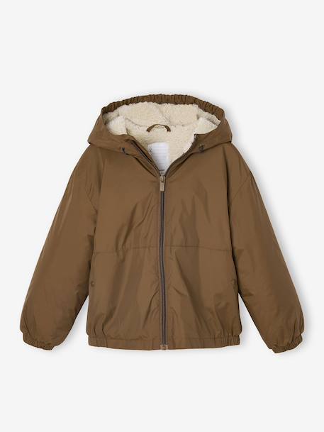 Windjack met capuchon en sherpavoering voor jongens kaki+karamel+marineblauw+olijf - vertbaudet enfant 