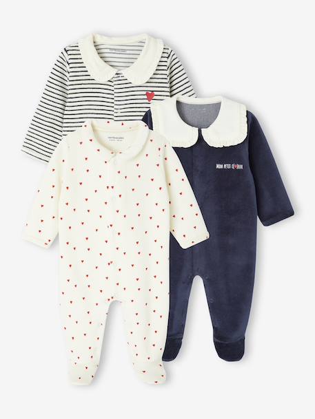 Set van 3 babyslaappakje voor pasgeborenen 'coeurs' in fluweel / velours nachtblauw - vertbaudet enfant 
