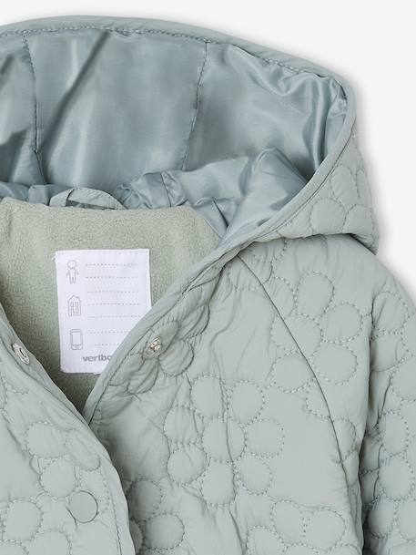 Donsjack met capuchon, lichtgewicht, met bloemen voor meisjes groengrijs+zachtpaars - vertbaudet enfant 