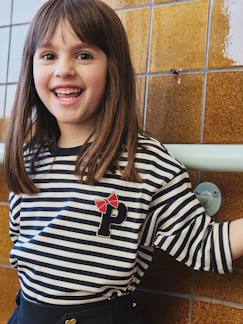 -Gestreepte T-shirt met patch en sierstrik voor meisjes