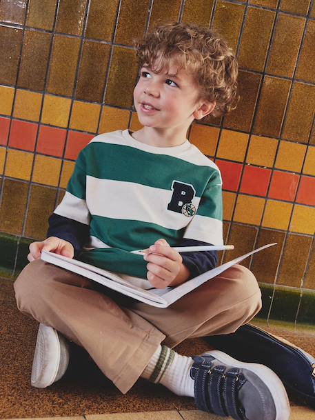 Gestreept T-shirt met dubbele mouweffect groen, gestreept+middenblauw+rood, gestreept - vertbaudet enfant 