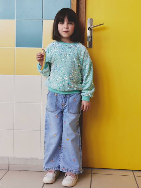Sweater met pailletten voor meisjes turquoiseblauw+zachtpaars - vertbaudet enfant 