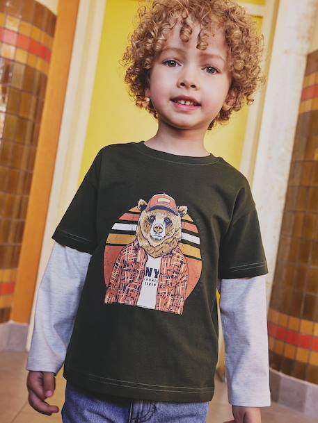 Jongensshirt met dubbele mouwen blauw+gemêleerd wit+kaki+marineblauw+nachtblauw - vertbaudet enfant 
