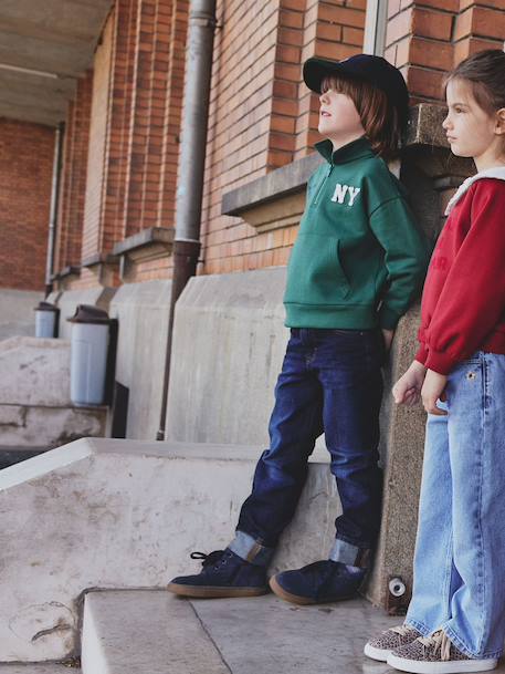 Rechte jeans voor jongens met omslag ongewassen denim+stone - vertbaudet enfant 
