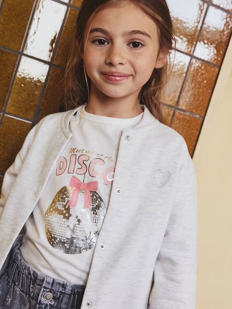 Meisjes-T-shirt met lange mouwen en metallic animatie dennen+wit - vertbaudet enfant 