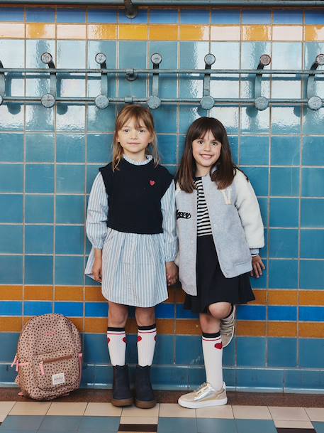 Hemdjurk met 2-in-1 effect voor meisjes ecru+gemêleerd grijs+marineblauw - vertbaudet enfant 