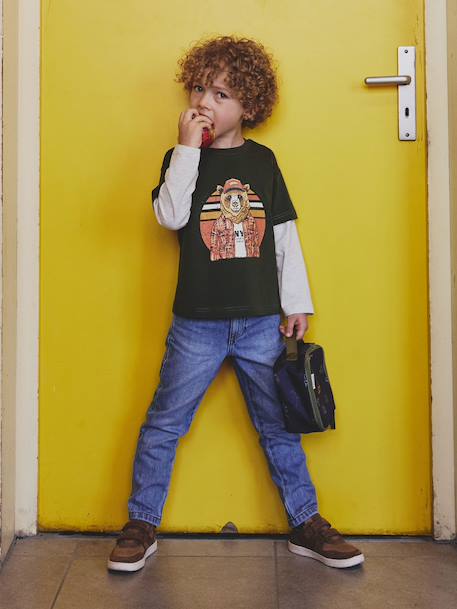 Jongensshirt met dubbele mouwen blauw+gemêleerd wit+kaki+marineblauw+nachtblauw - vertbaudet enfant 