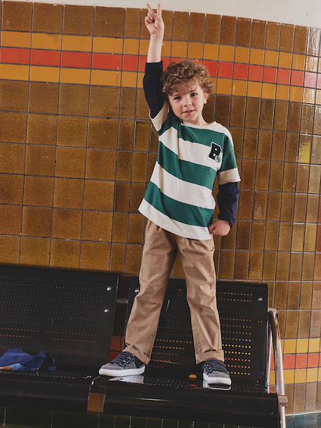 Gestreept T-shirt met dubbele mouweffect groen, gestreept+middenblauw+rood, gestreept - vertbaudet enfant 