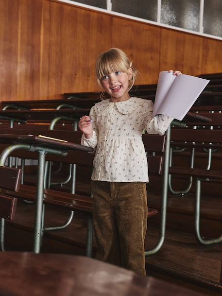 Meisjesblouse van katoenen gaas met kraag met Engels borduurwerk ecru+pruim - vertbaudet enfant 