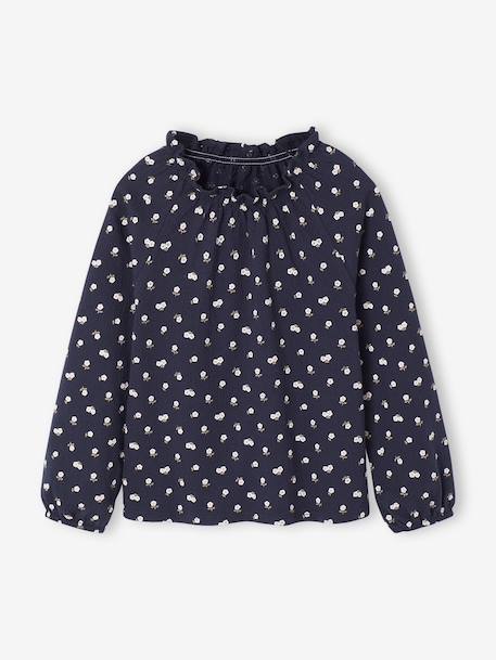 T-shirt met ruches en elastische kraag voor meisjes ecru+marineblauw+vanille - vertbaudet enfant 