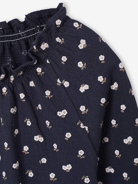 T-shirt met ruches en elastische kraag voor meisjes ecru+marineblauw+vanille - vertbaudet enfant 