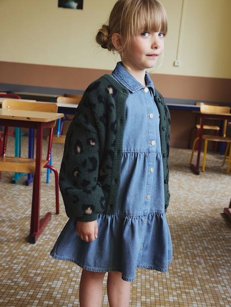 Vestje van schuimbreisel met dierenmotief voor meisjes bruin+chocoladebruin+ecru+groen - vertbaudet enfant 